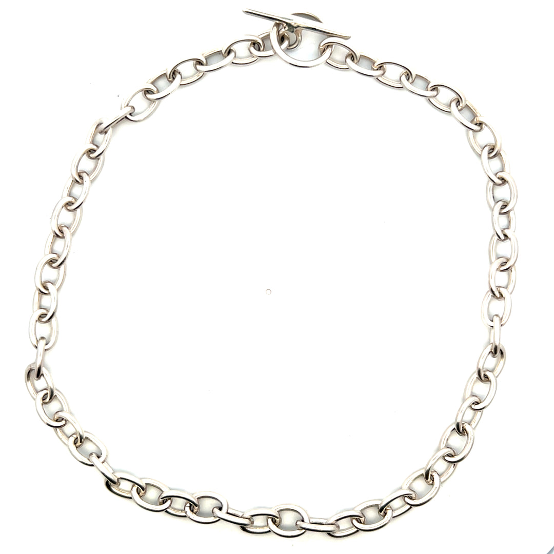 Estate Sterling Silver 8.12MM Cable Chain Necklace with Toggle Clasp, 16"
