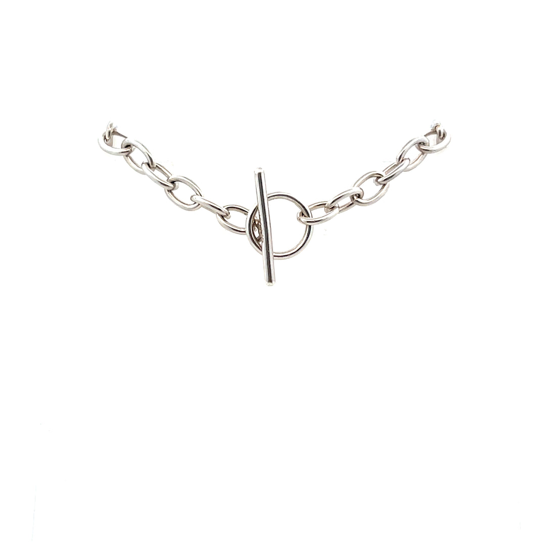 Estate Sterling Silver 8.12MM Cable Chain Necklace with Toggle Clasp, 16"