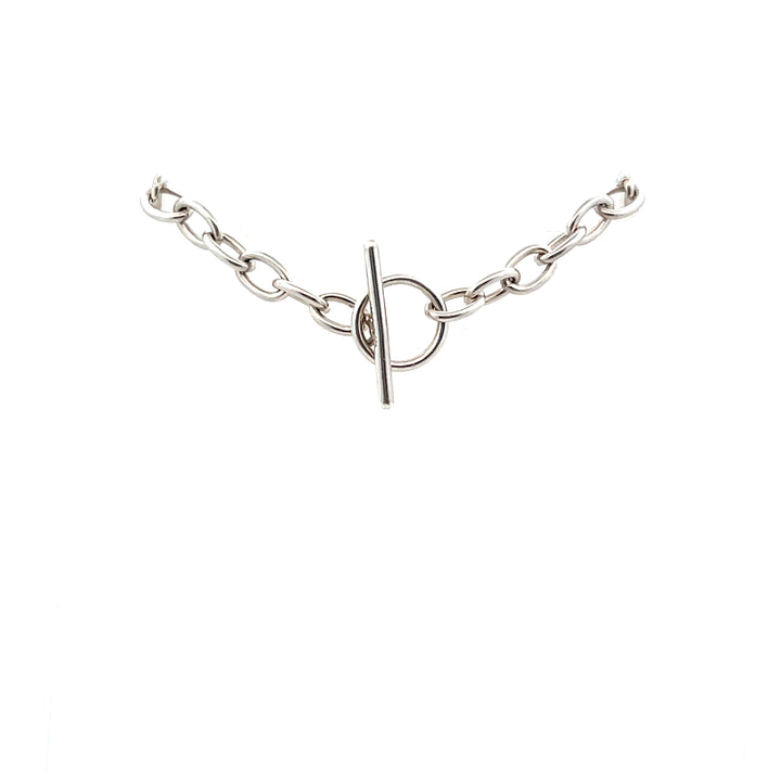Estate Sterling Silver 8.12MM Cable Chain Necklace with Toggle Clasp, 16"