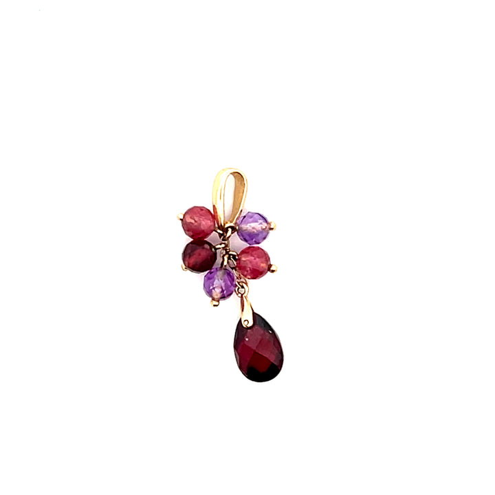 Estate 14K Yellow Gold 1.69 CT Rhodolite Garnet Briolette, Amethyst, Pink Tourmaline & Garnet Bead Pendant