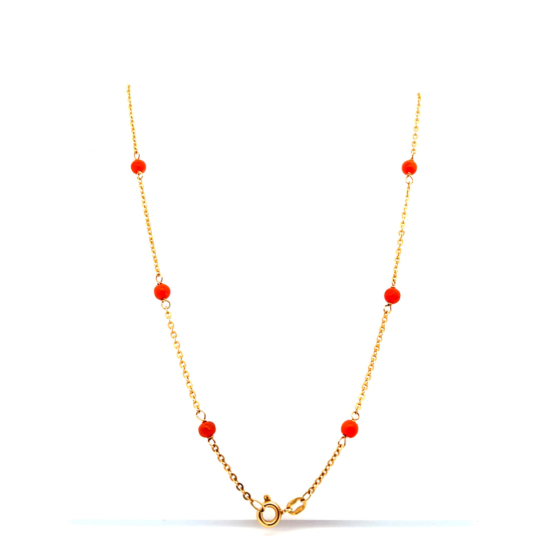 Estate 18K Yellow Gold Coral Station Necklace, 31", circa 1960s