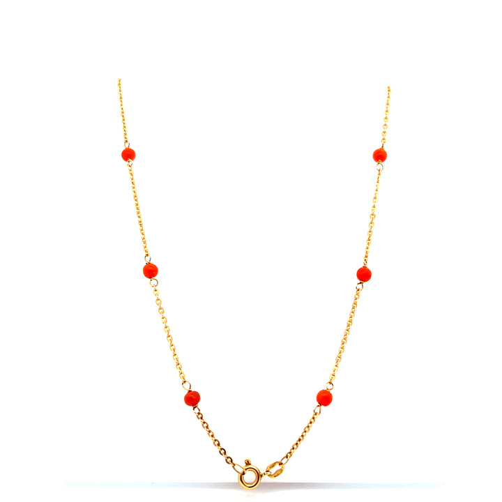 Estate 18K Yellow Gold Coral Station Necklace, 31", circa 1960s