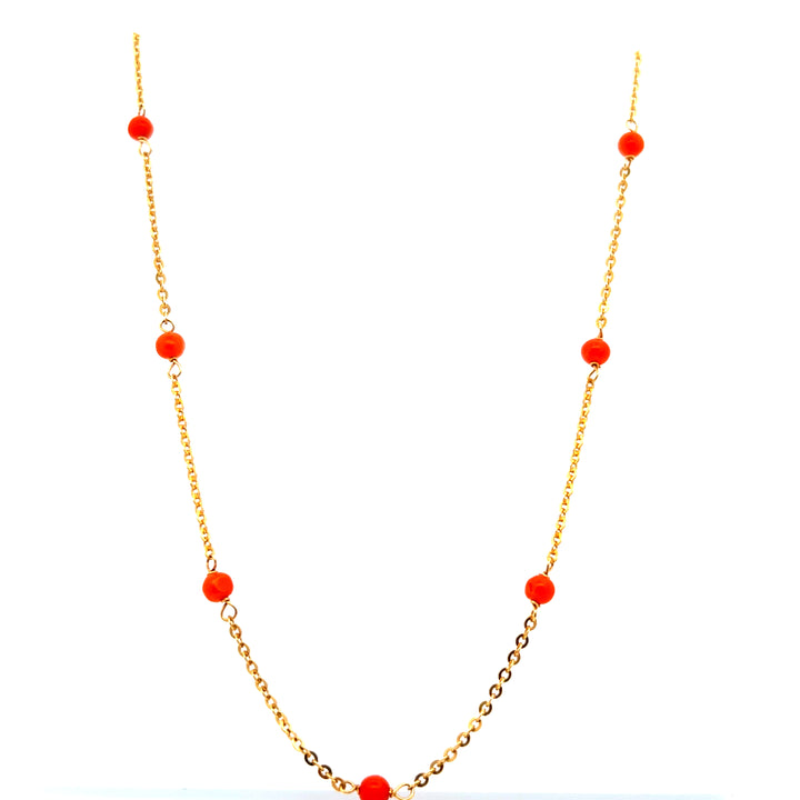 Estate 18K Yellow Gold Coral Station Necklace, 31", circa 1960s