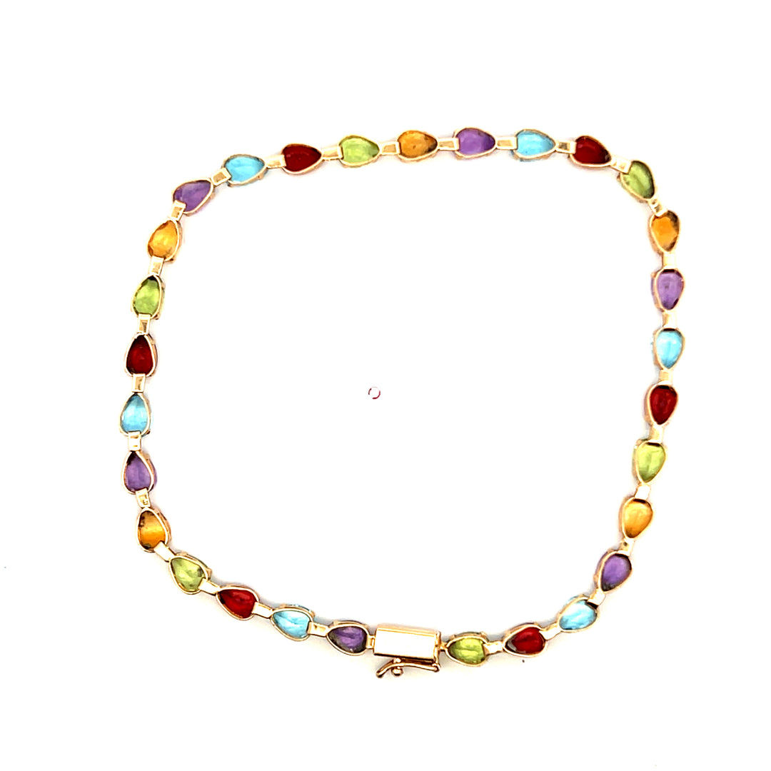 Estate 14K Yellow Gold 13.10 CTW Multi-Stone Pear Cut Gemstone Bracelet, 8.5"