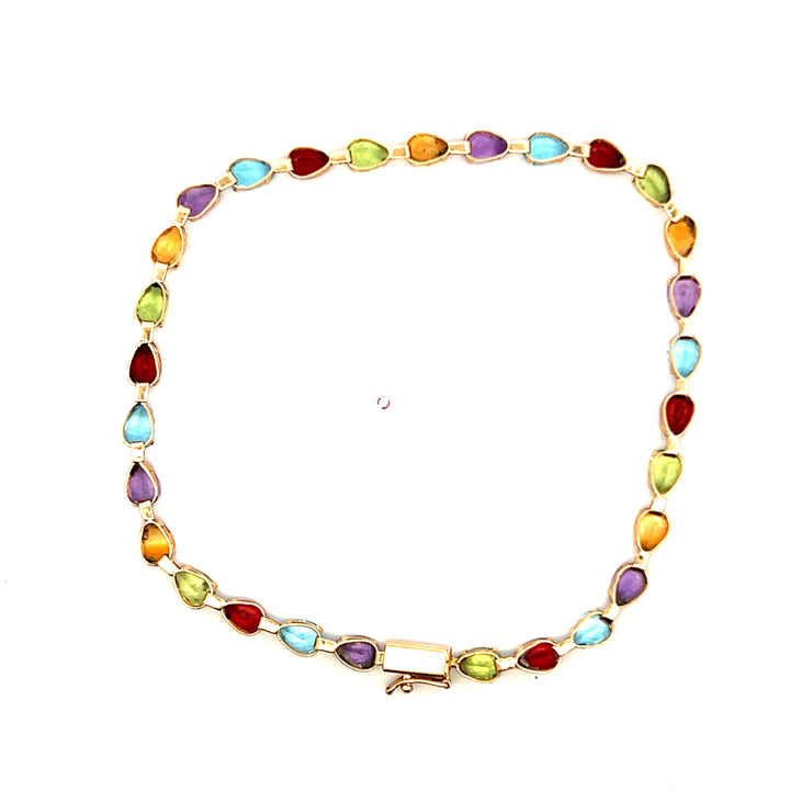 Estate 14K Yellow Gold 13.10 CTW Multi-Stone Pear Cut Gemstone Bracelet, 8.5"