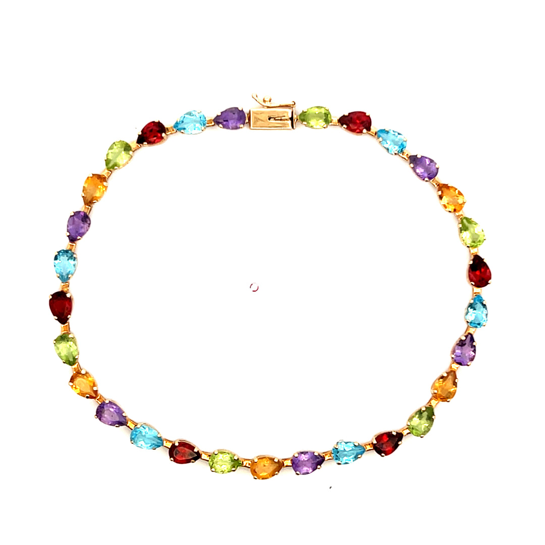 Estate 14K Yellow Gold 13.10 CTW Multi-Stone Pear Cut Gemstone Bracelet, 8.5"