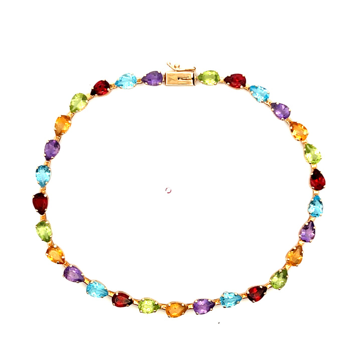 Estate 14K Yellow Gold 13.10 CTW Multi-Stone Pear Cut Gemstone Bracelet, 8.5"