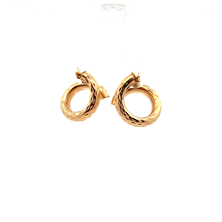 Estate 14K Yellow Gold Diamond Cut Twist Hoop Earrings, circa 1990s