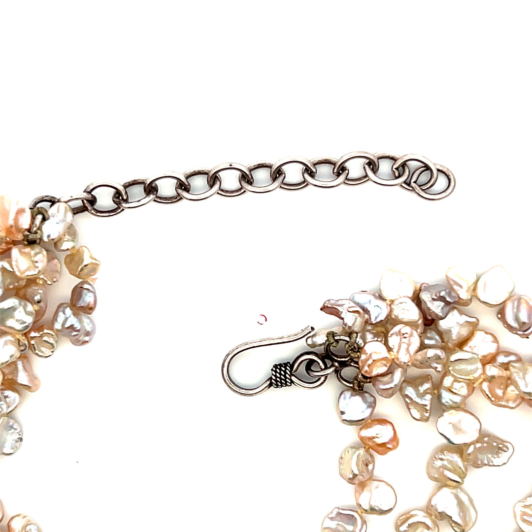 Estate Stainless Steel Multi-Color Keshi Pearl Five-Strand Necklace