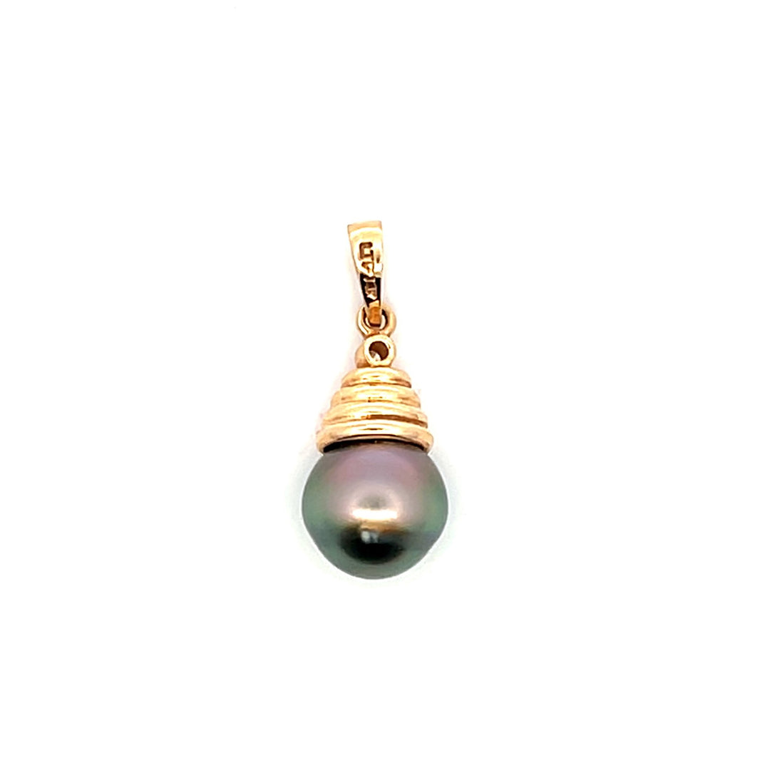 Estate 14K Yellow Gold Grey Pearl & Diamond Vintage Pendant