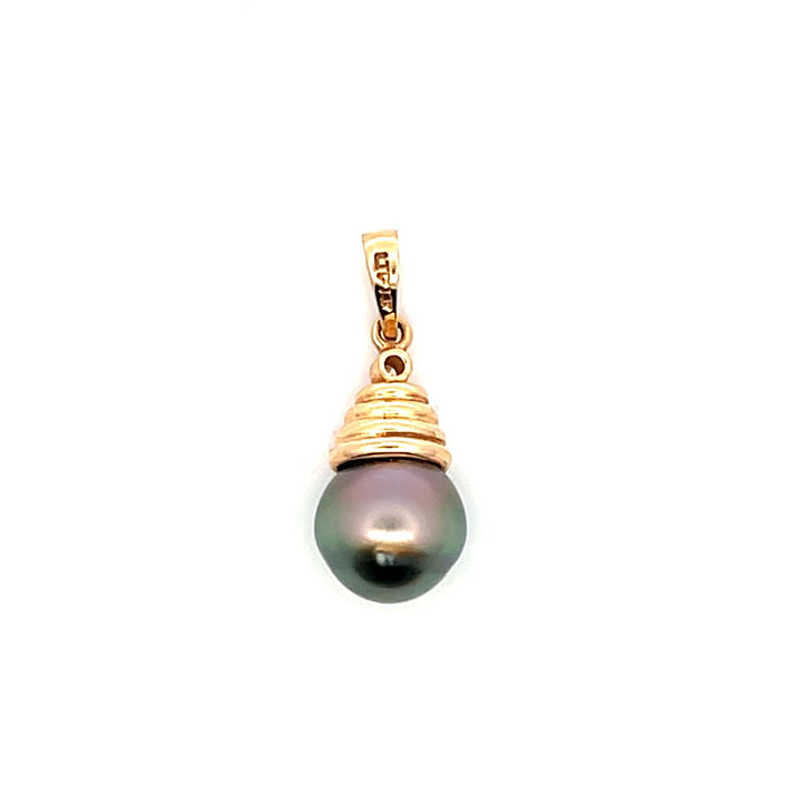 Estate 14K Yellow Gold Grey Pearl & Diamond Vintage Pendant