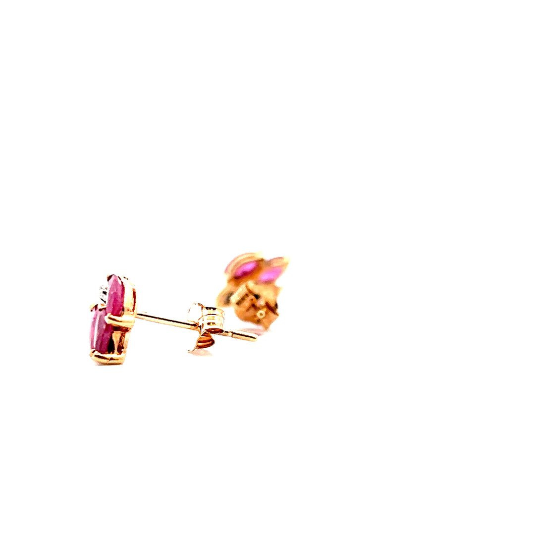 Estate 14K Yellow Gold Marquise Ruby & Diamond Stud Earrings