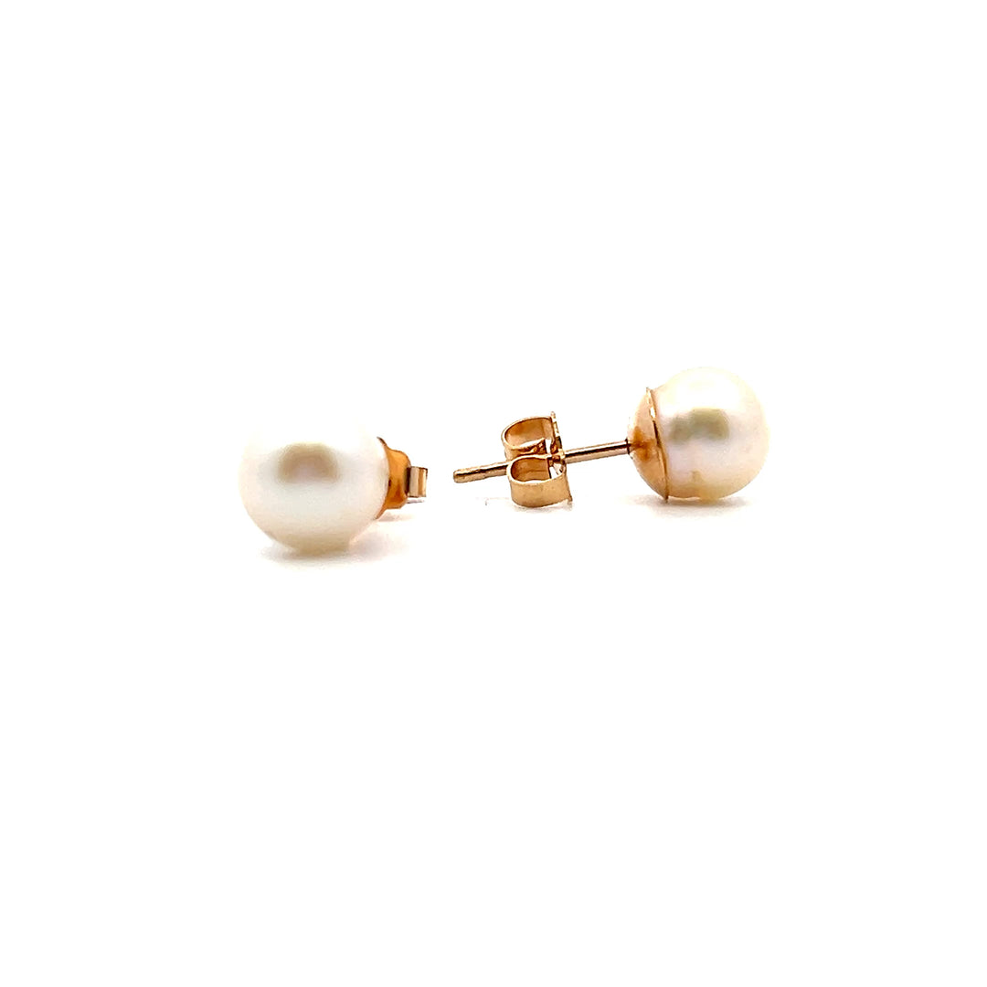 Estate 14K Yellow Gold Round Natural Pearl Stud Earrings