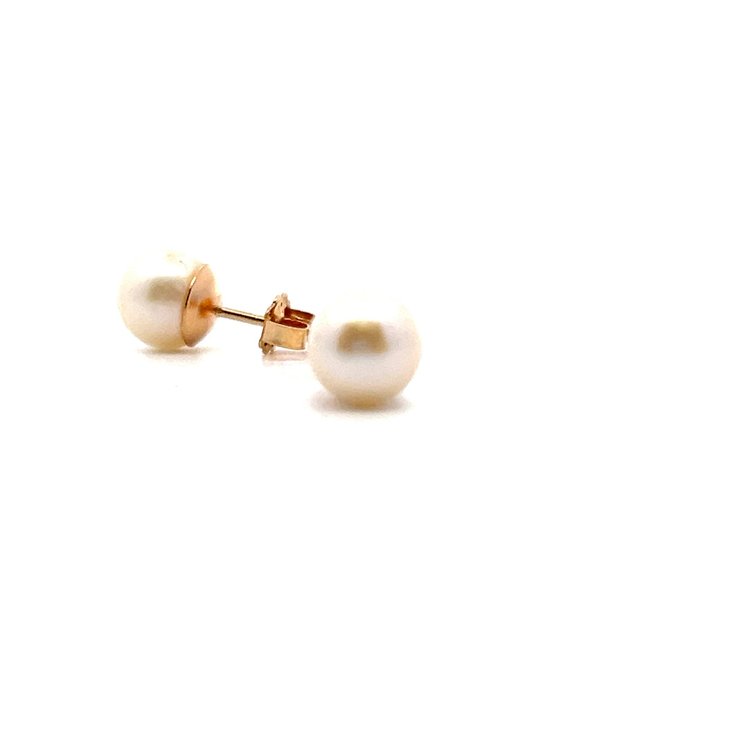 Estate 14K Yellow Gold Round Natural Pearl Stud Earrings