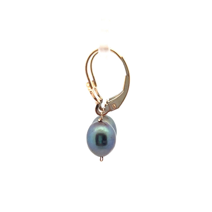 Estate 14K Yellow Gold Grey Cultured Pearl Drop Earrings