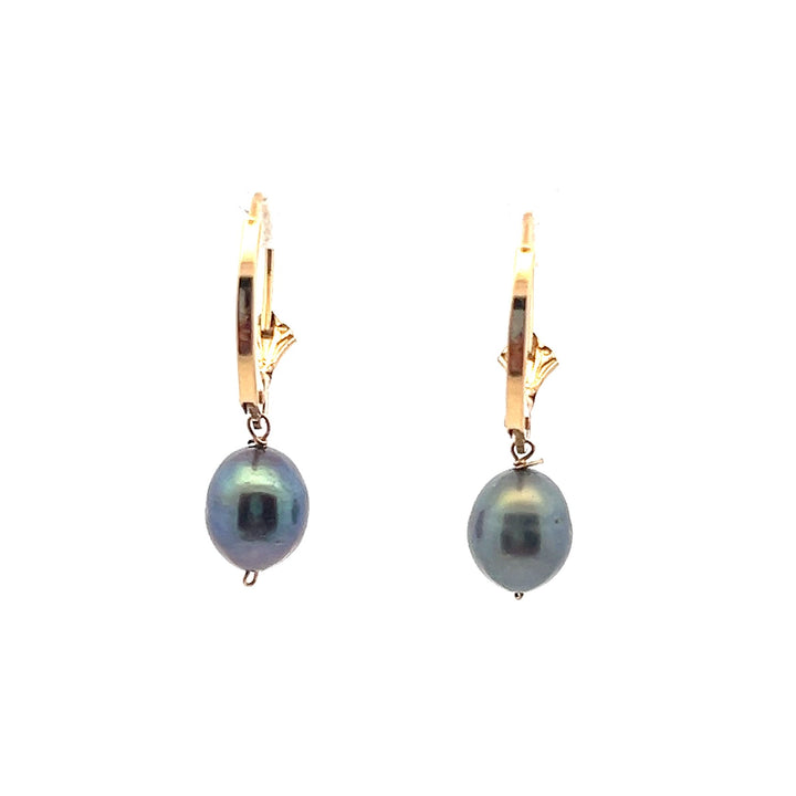 Estate 14K Yellow Gold Grey Cultured Pearl Drop Earrings