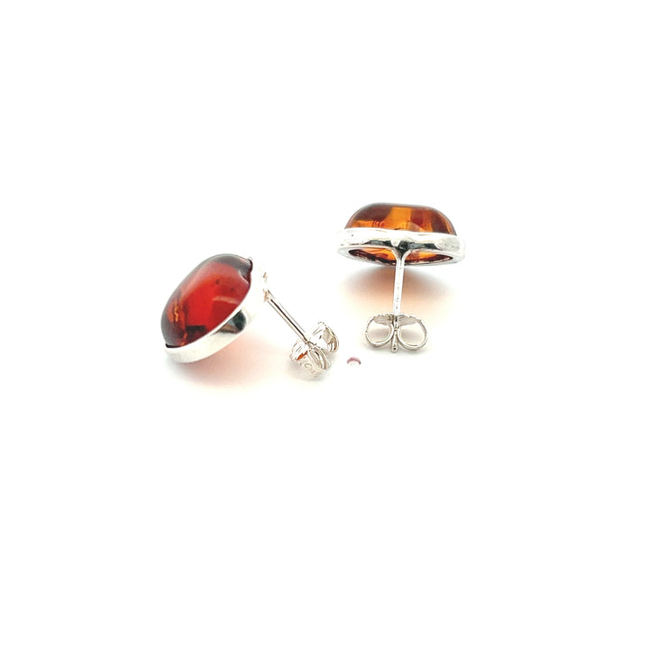 Estate Sterling Silver Heart Cabochon Amber Stud Earrings