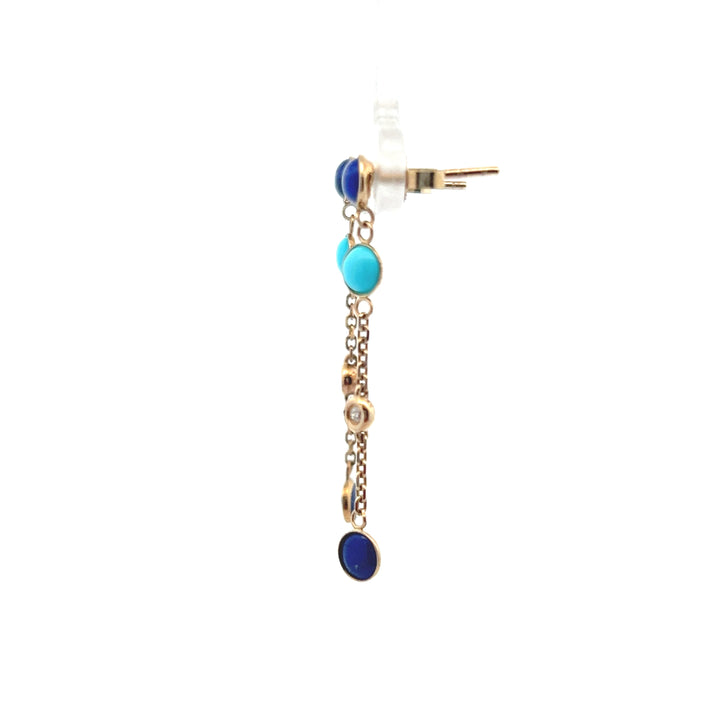 Estate Effy 14K Yellow Gold Diamond, Turquoise & Lapis Lazuli Station Earrings