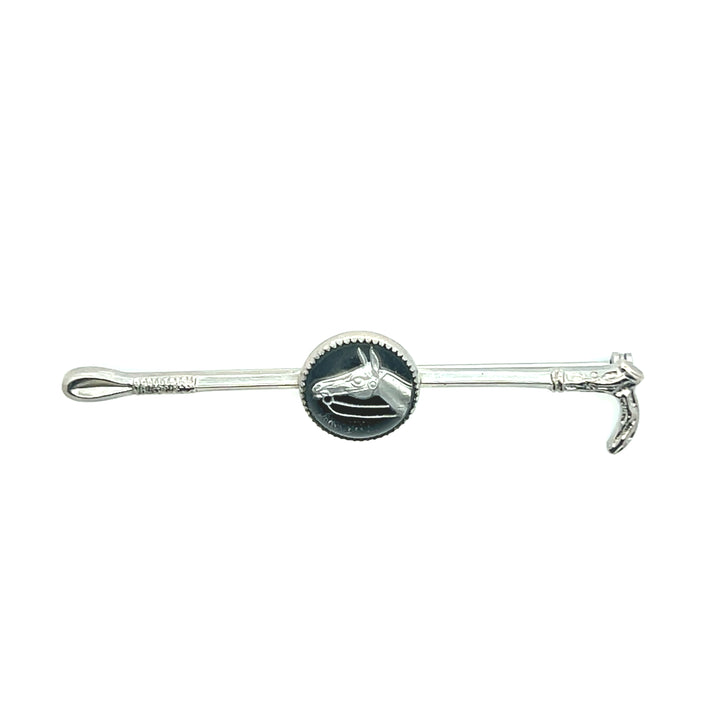 Estate Vintage Silver Tone Reverse Painted Essex Crystal Horse Crop Pin