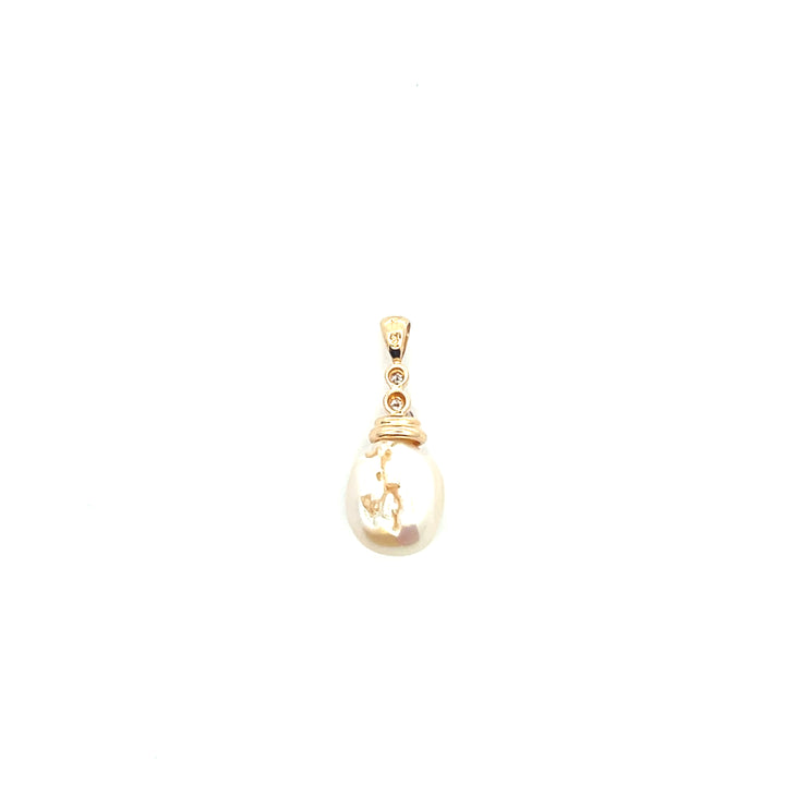 Estate 14K Yellow Gold Semi-Baroque Cultured Pearl & Diamond Pendant