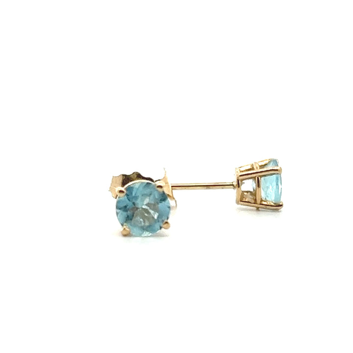 Estate 14K Yellow Gold Round Cut Aquamarine Stud Earrings