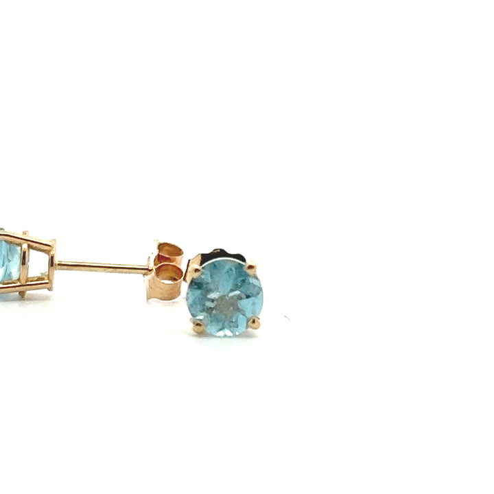 Estate 14K Yellow Gold Round Cut Aquamarine Stud Earrings