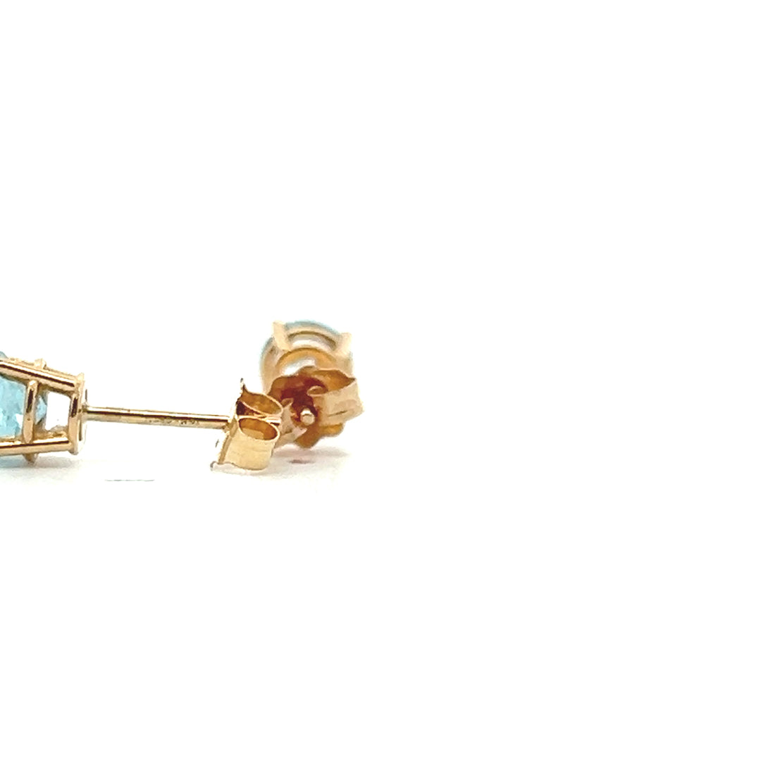 Estate 14K Yellow Gold Round Cut Aquamarine Stud Earrings
