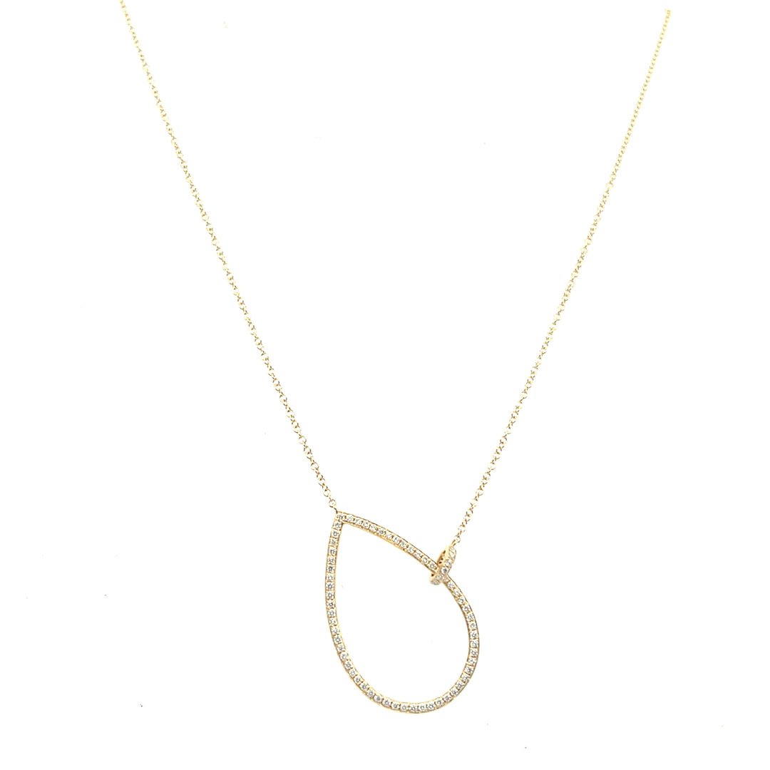 14K Yellow Gold Diamond Pavé Open Teardrop Pendant Necklace
