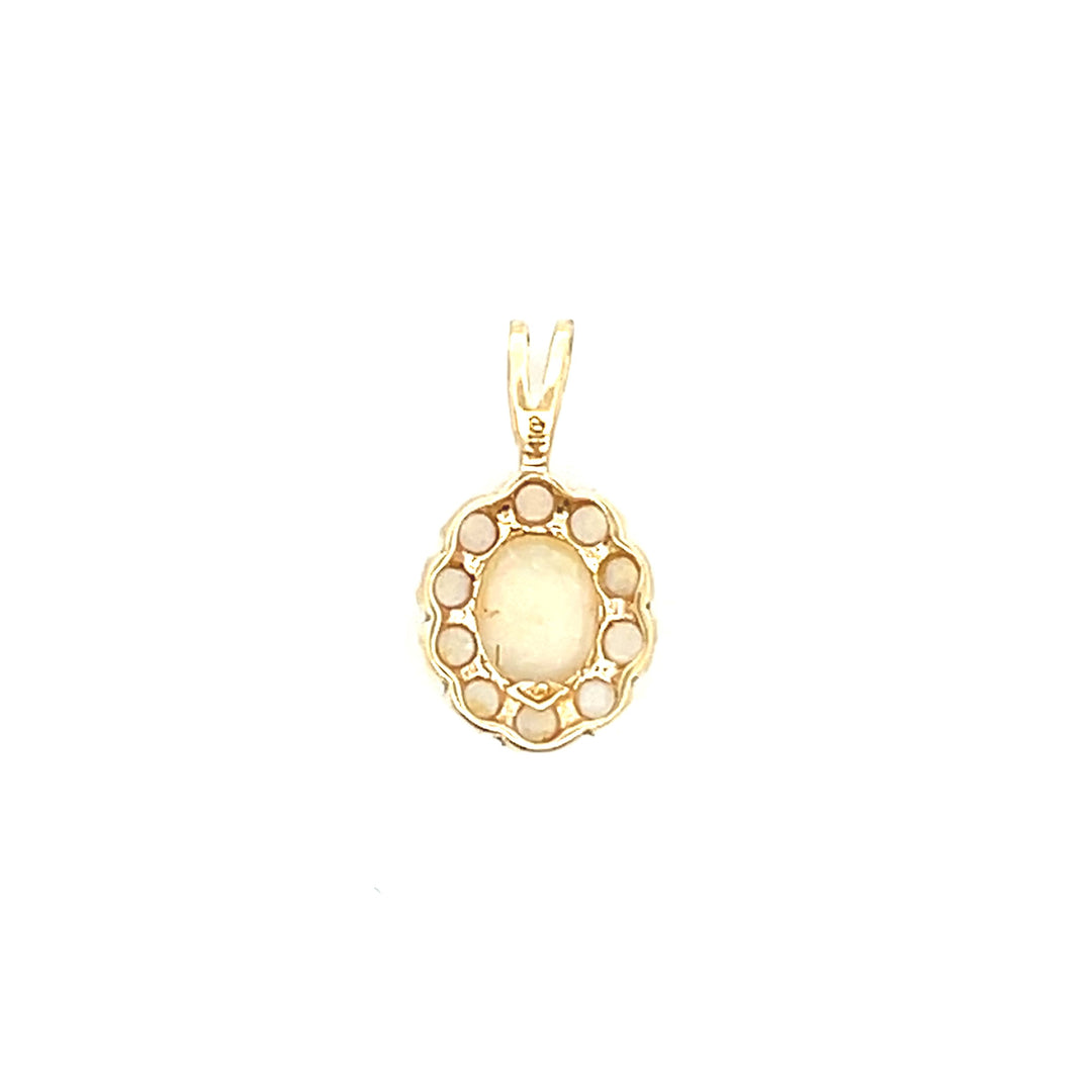 Estate 14K Yellow Gold Oval & Round Cabochon Opal Halo Pendant