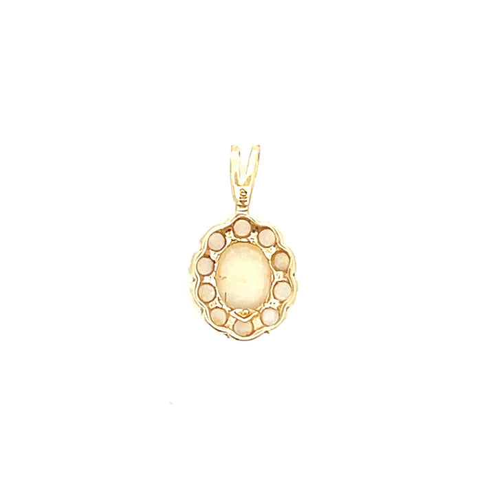 Estate 14K Yellow Gold Oval & Round Cabochon Opal Halo Pendant