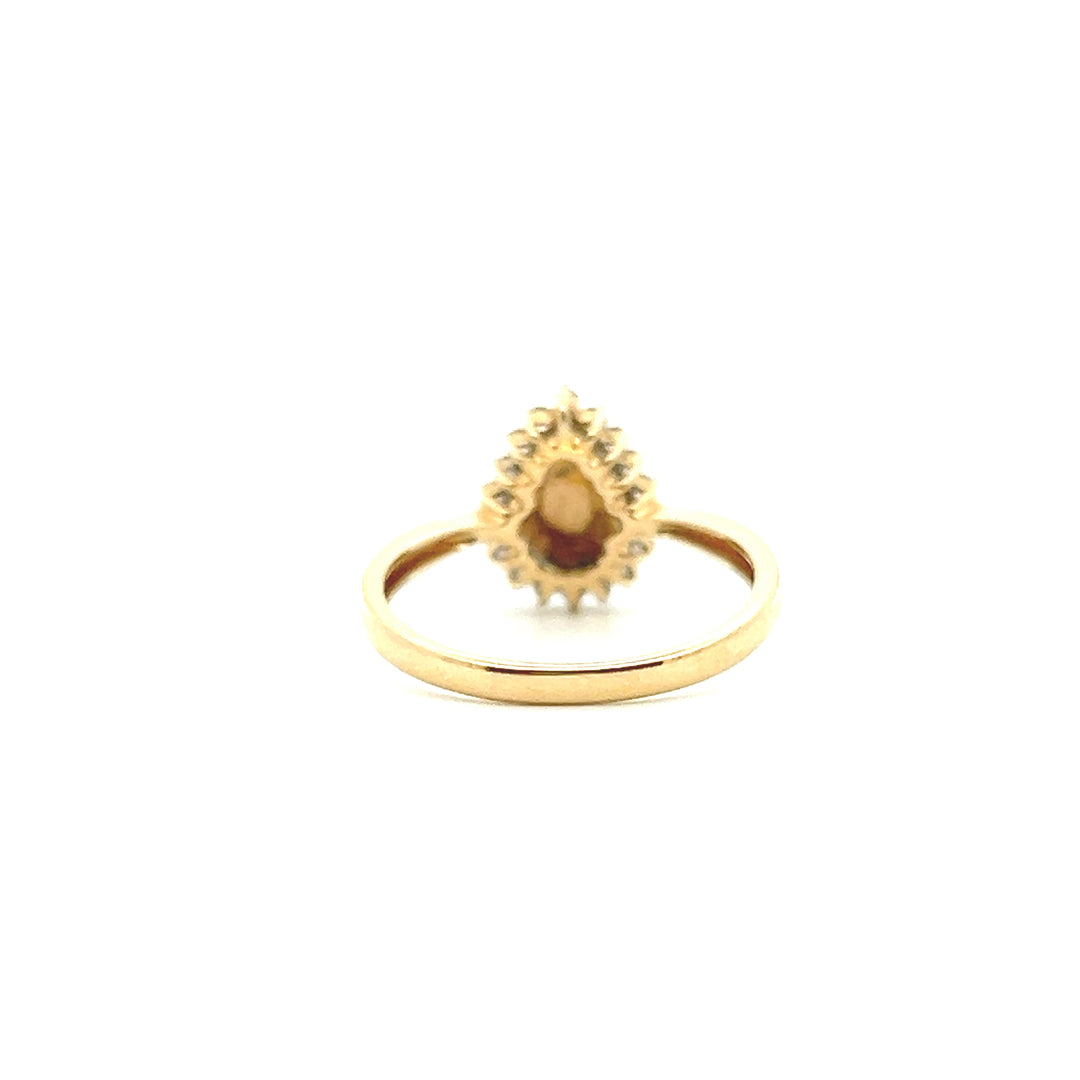Estate 14K Yellow Gold Pear Cabochon Opal & Diamond Cluster Ring