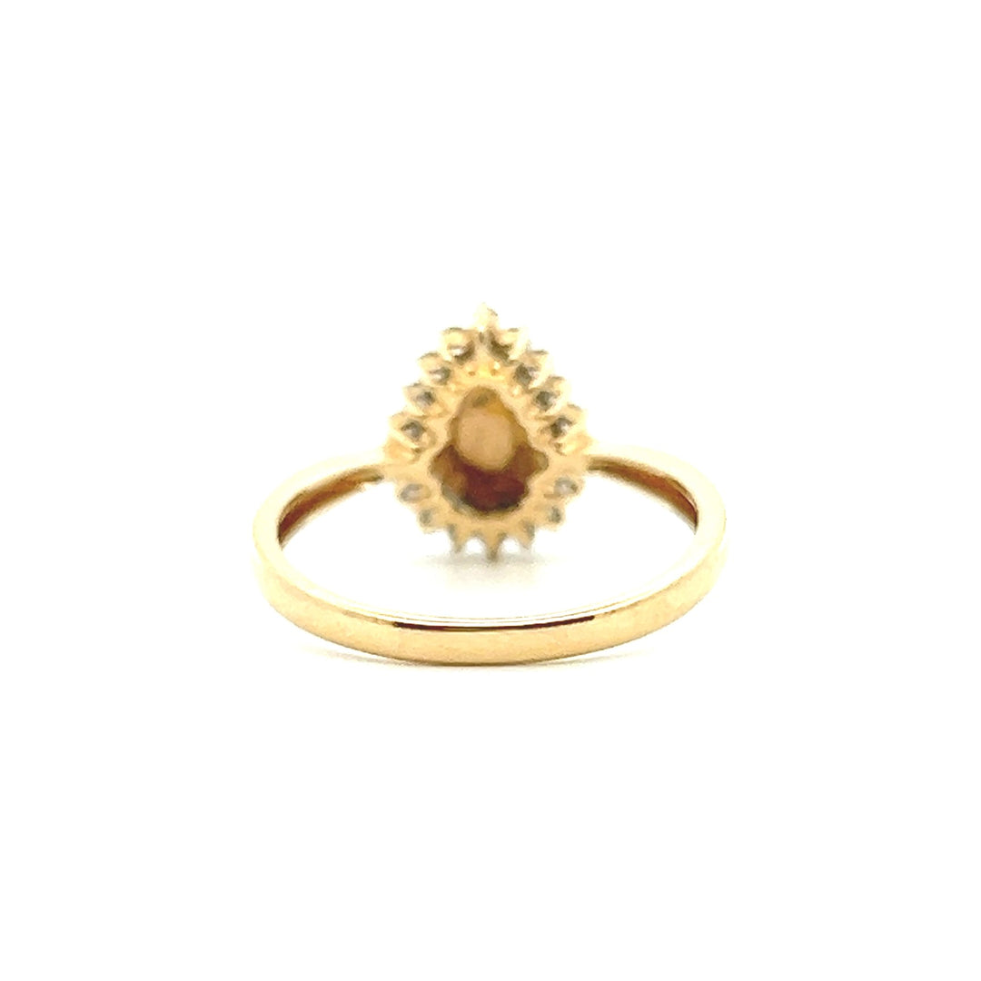 Estate 14K Yellow Gold Pear Cabochon Opal & Diamond Halo Ring
