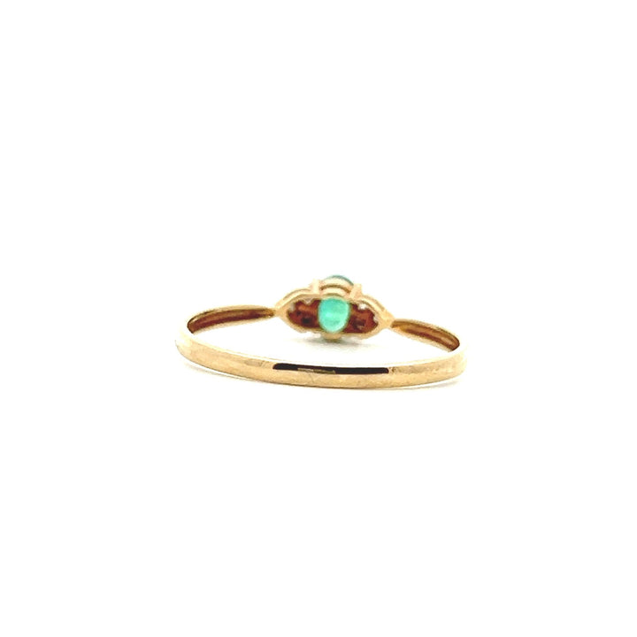 Estate 14K Yellow Gold Oval Emerald & Diamond Ring