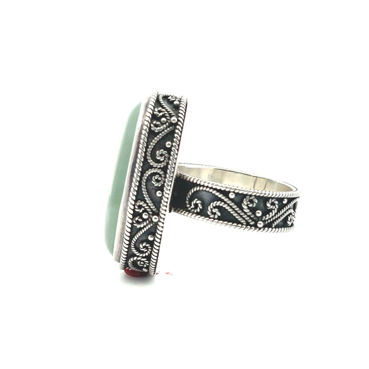Estate Sterling Silver Oval Cabochon Nephrite Jade Scroll Ring