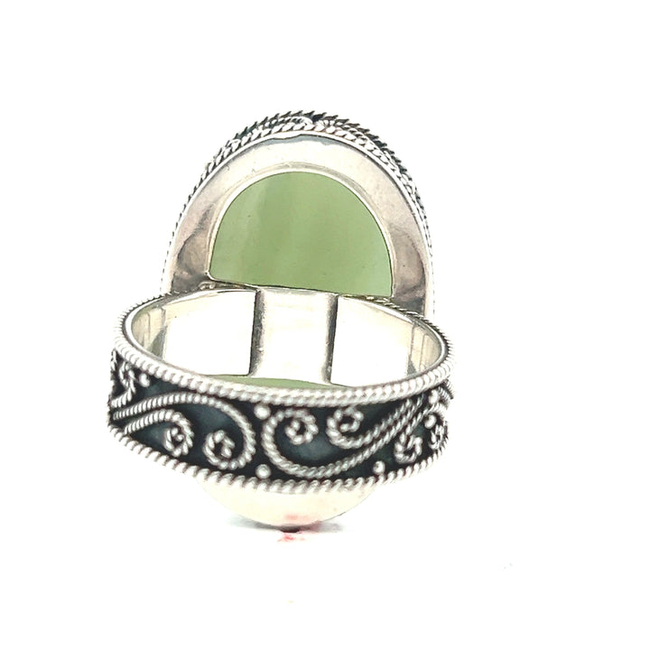 Estate Sterling Silver Oval Cabochon Nephrite Filigree Ring
