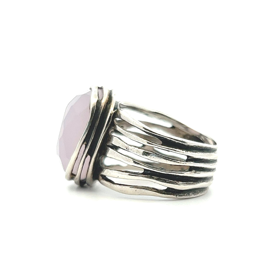 Estate Silpada Sterling Silver Faceted Oval Pink Glass Ring