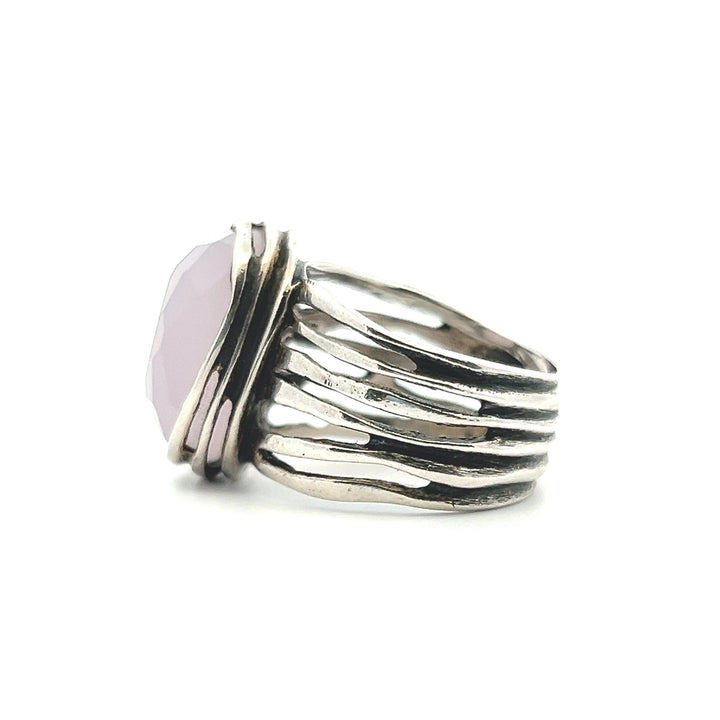 Estate Silpada Sterling Silver Faceted Oval Pink Glass Ring