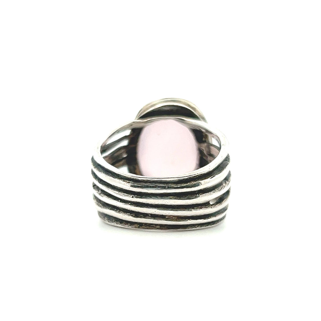 Estate Silpada Sterling Silver Faceted Oval Pink Glass Ring