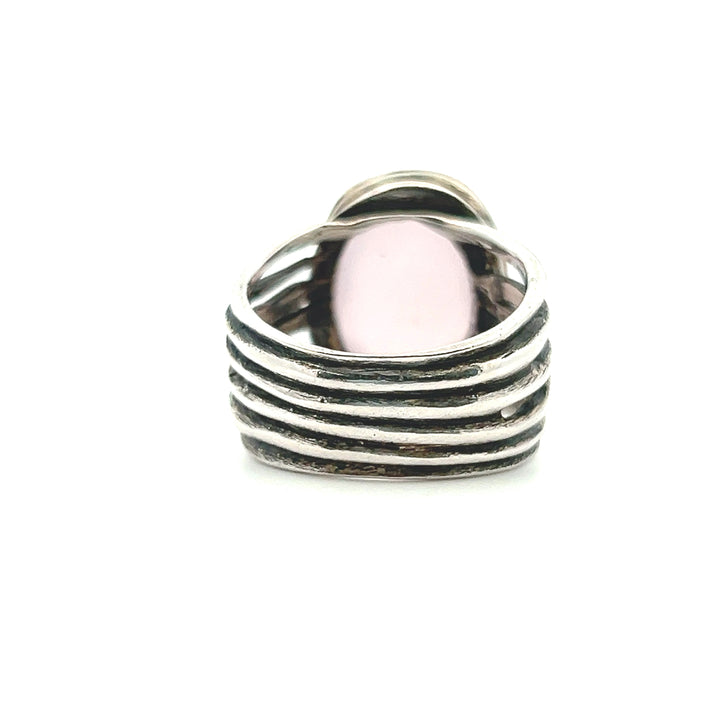 Estate Silpada Sterling Silver Faceted Oval Pink Glass Split Shank Ring