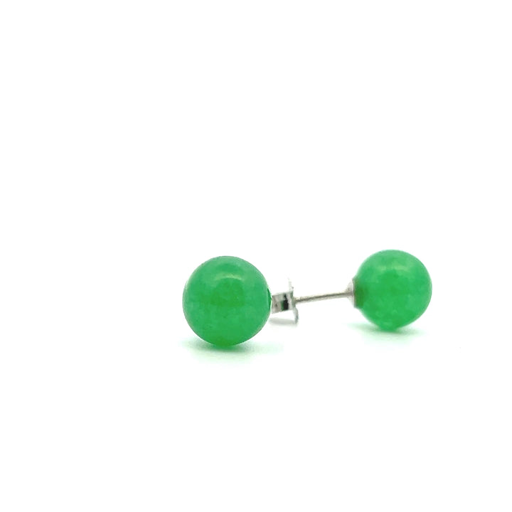 Estate Sterling Silver Round Dyed Green Chalcedony Stud Earrings