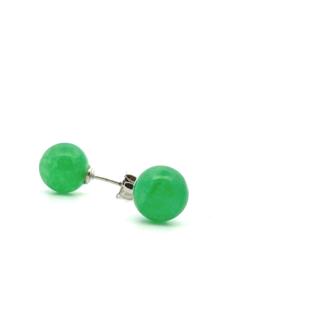 Estate Sterling Silver Round Dyed Green Chalcedony Stud Earrings
