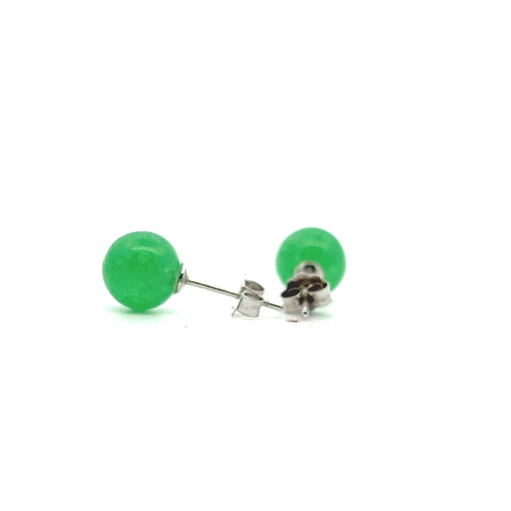 Estate Sterling Silver Round Dyed Green Chalcedony Stud Earrings