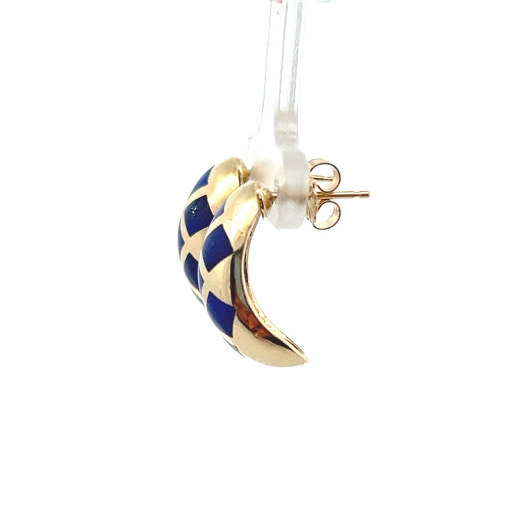 Estate 14K Yellow Gold Square Lapis Lazuli Inlay J-Hook Stud Earrings