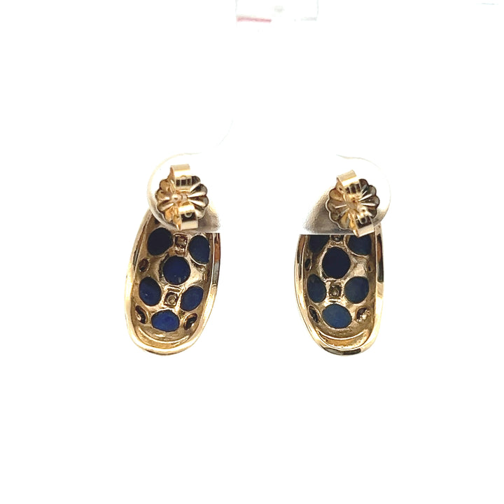 Estate 14K Yellow Gold Square Lapis Lazuli Inlay J-Hook Stud Earrings