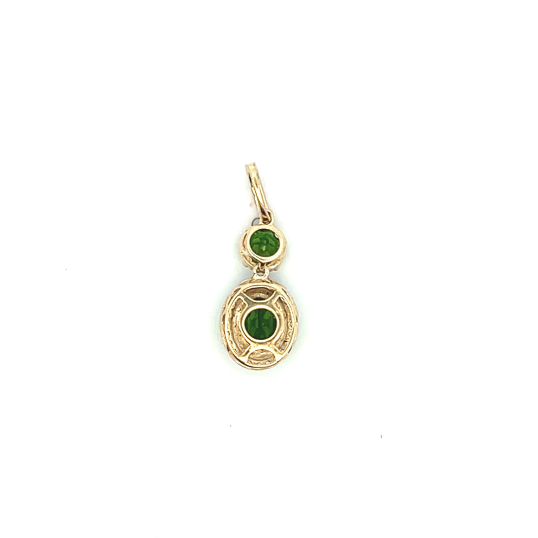 Estate 10K Yellow Gold Chrome Diopside & Cubic Zirconia Halo Pendant