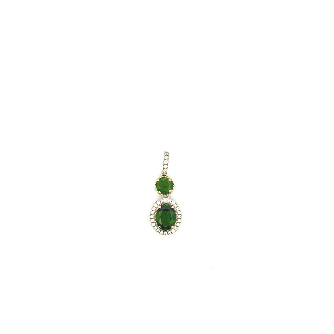 Estate 10K Yellow Gold Chrome Diopside & Cubic Zirconia Pendant