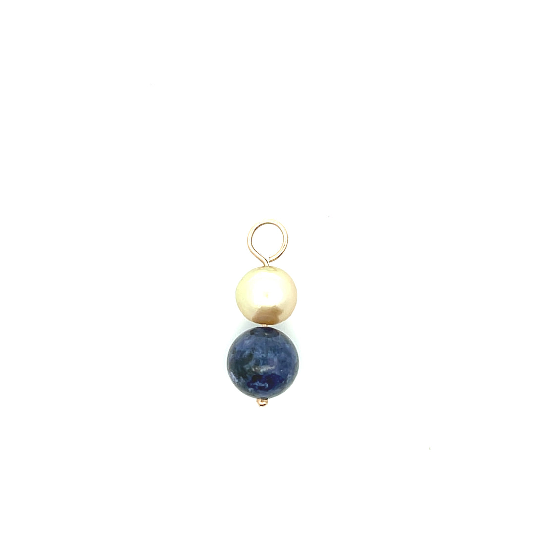 Estate 14K Yellow Gold Lapis Lazuli & Cream Pearl Bead Charm
