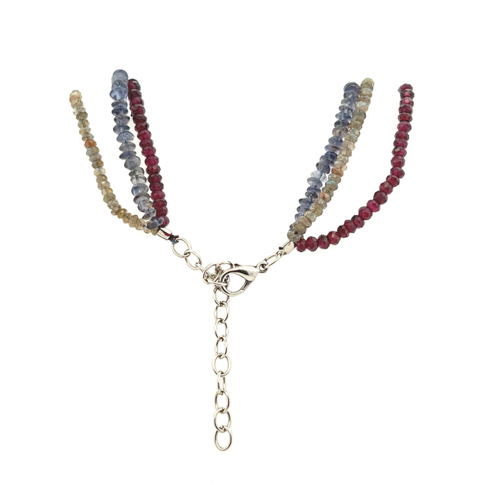 Estate Silver Tone Rhodolite Garnet, Labradorite & Tanzanite Tri-Strand Beaded Necklace