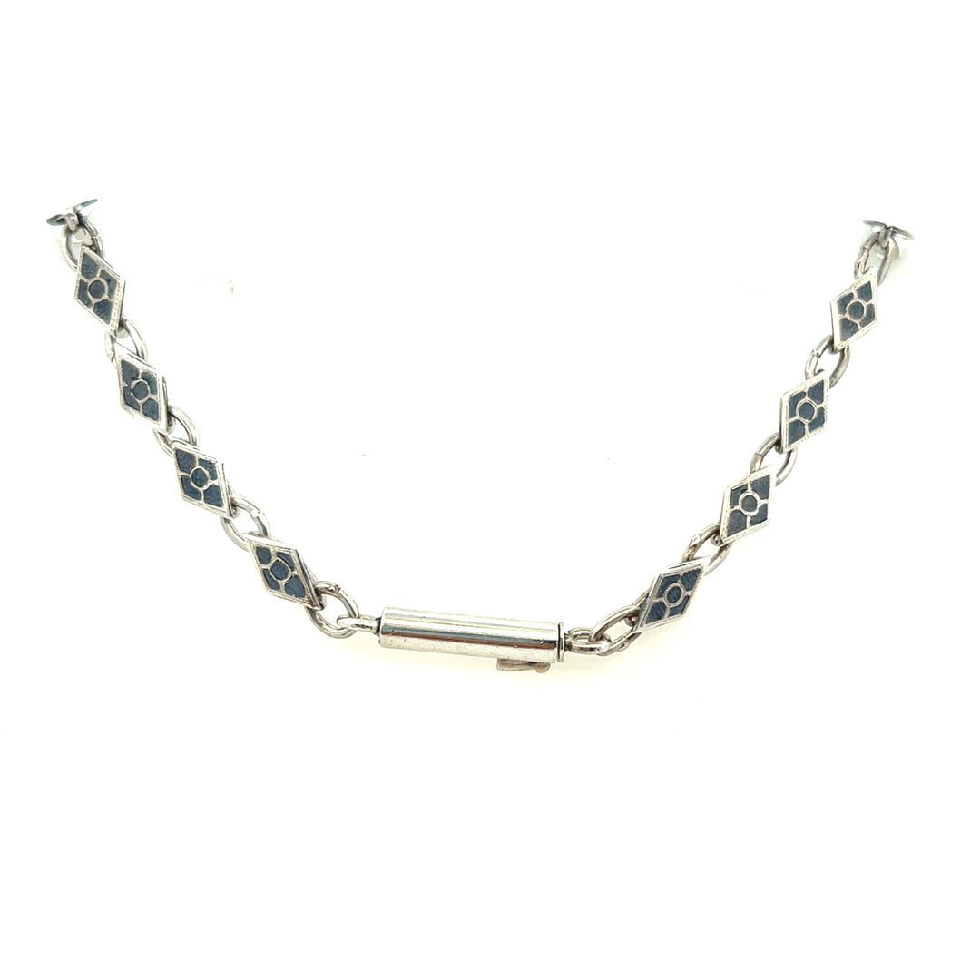 Estate 1960s Sterling Silver Niello Thai Dancer Graduating Link Necklace