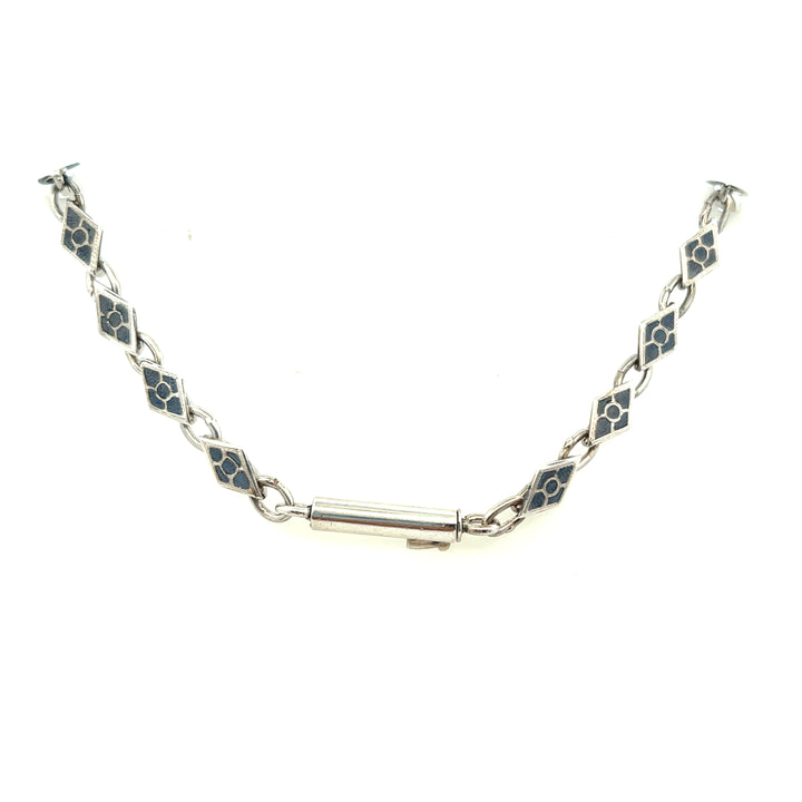 Estate 1960s Sterling Silver Niello Thai Dancer Graduating Link Necklace